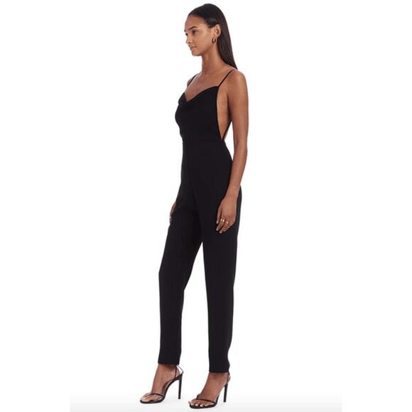 Amanda Uprichard Janet Jumpsuit Overall with Tie Back Black Solid Size XS - Picture 2 of 13